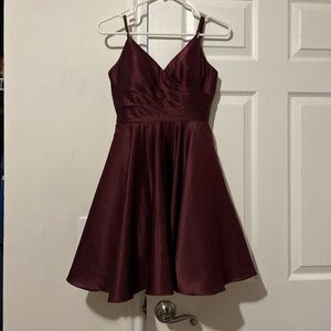 Short maroon formal dress with pockets
